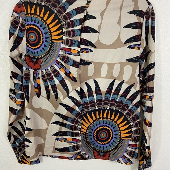 Antik Batik Anthropologie Printed Silk-Blend Top Size XS Aztec Boho Slit Back - Picture 2 of 10